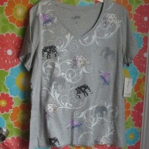 1X Style & Co Gray Elephat Tee NWT